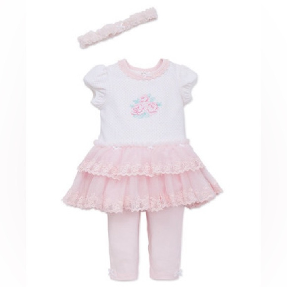 LITTLE ME 2 piece and headband set size 3 months, 100% cotton, super soft, NWT